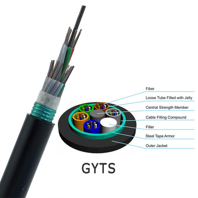 Czarna kurtka MDPE GYTS 96-żyłowy kabel światłowodowy Zewnętrzny kabel światłowodowy